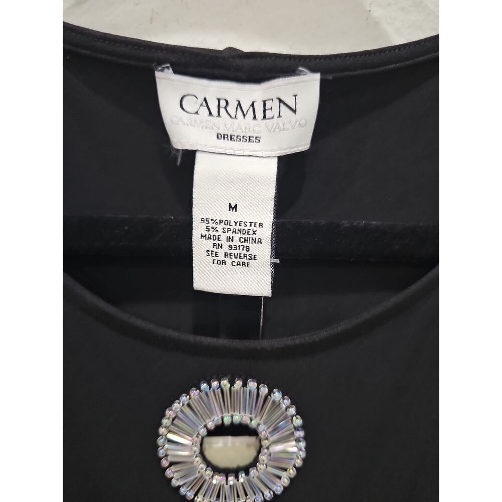 Carmen Marc Valvo Dress Size M Black Solid Sheath Below Knee Sleeveless New - Picture 3 of 13